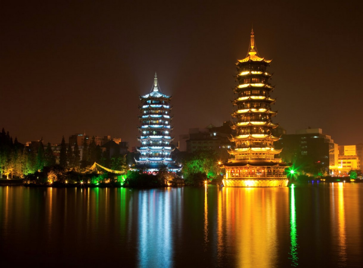 Sun and Moon pagodas in Guilin, China